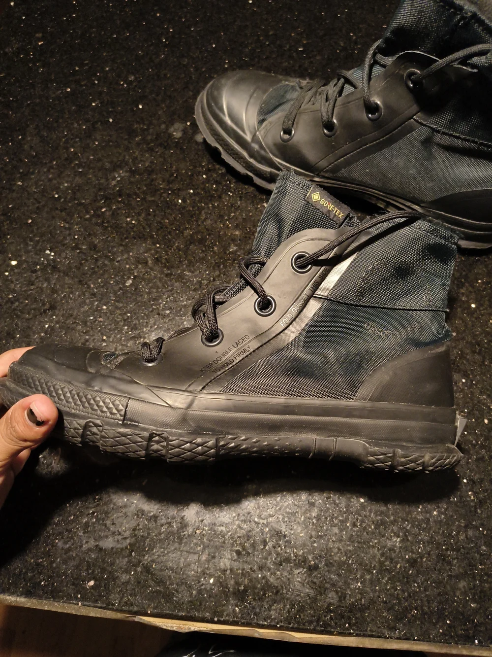 GORE-TEX Black and Dark Green High-Top Waterproof Boots